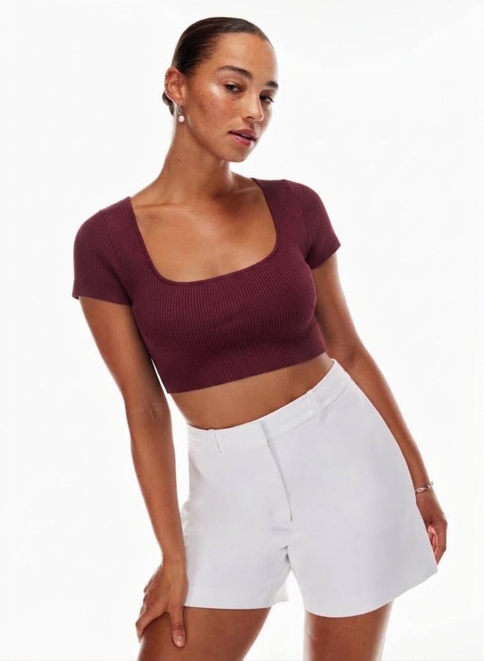 Babaton Aritzia Size XL Sculpt Knit Squareneck Short-Sleeve Crop Top MSRP$58